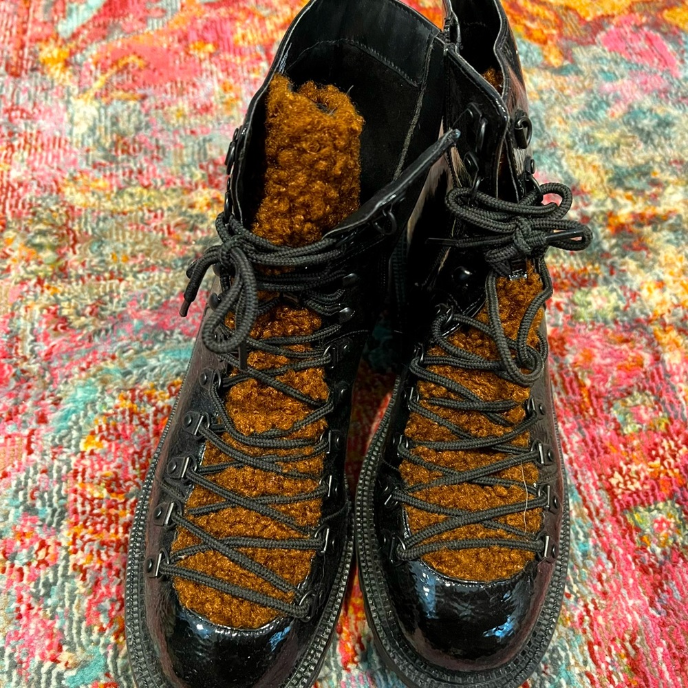 ASOS patent/shearling boots